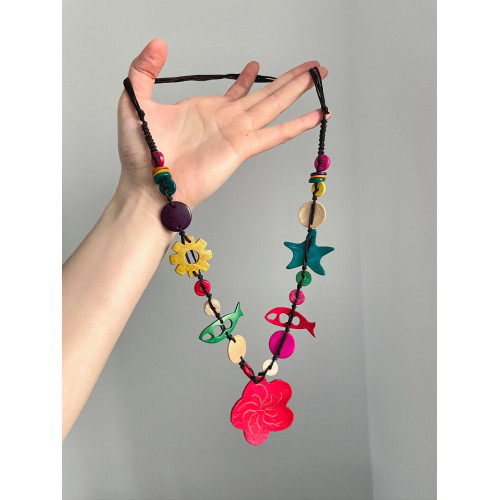 Vintage古著 Colorful ocean波西米亞彩色混搭木質項鍊