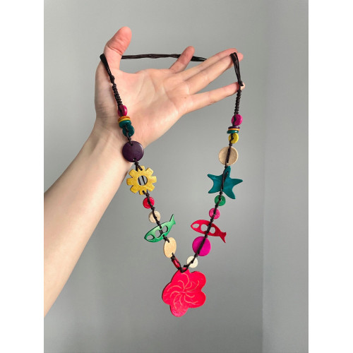 Vintage古著 Colorful ocean波西米亞彩色混搭木質項鍊