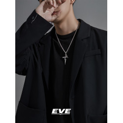 EVE 玫瑰十字架項鍊男款潮輕奢小衆高級設計感男士復古鈦鋼吊墜