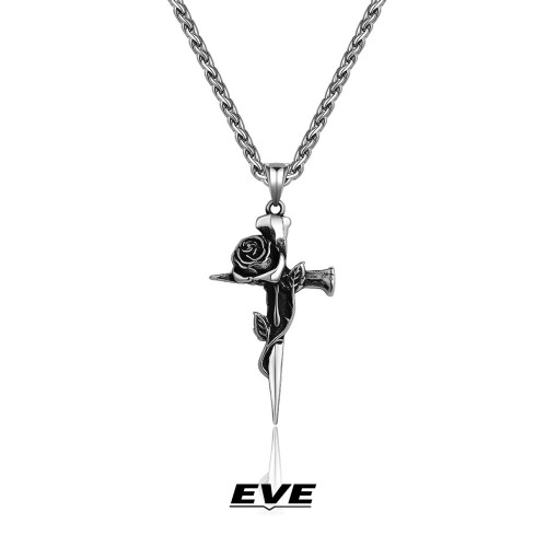 EVE 玫瑰十字架項鍊男款潮輕奢小衆高級設計感男士復古鈦鋼吊墜