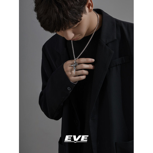 EVE 玫瑰十字架項鍊男款潮輕奢小衆高級設計感男士復古鈦鋼吊墜