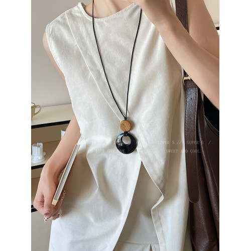 長款黑琉璃圓環吊墜項鍊女復古秋冬高級感掛件配飾輕奢毛衣鏈掛飾