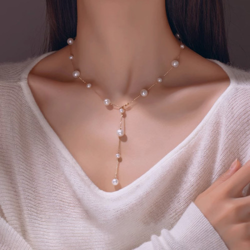 滿天星天然淡水珍珠項鍊女2025年新款輕奢小衆流蘇鎖骨鍊時尚頸鏈