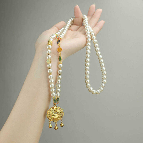 平安喜樂仿珍珠項鍊女漢服掛飾氣質百搭國風衣飾配飾復古潮流掛件