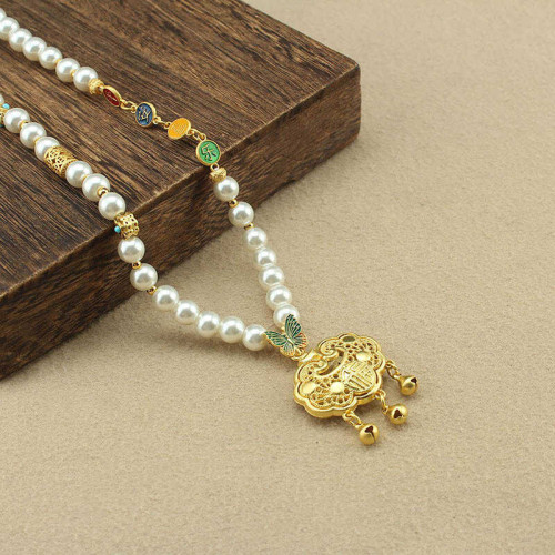 平安喜樂仿珍珠項鍊女漢服掛飾氣質百搭國風衣飾配飾復古潮流掛件