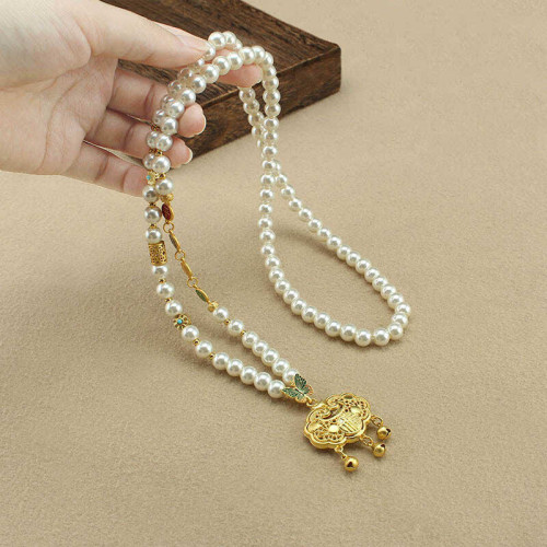 平安喜樂仿珍珠項鍊女漢服掛飾氣質百搭國風衣飾配飾復古潮流掛件
