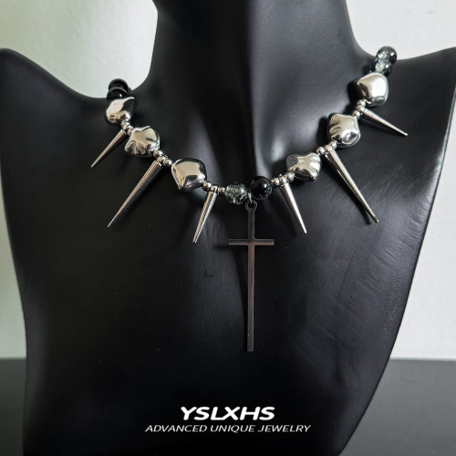 十字架龐克金屬項鍊y2k鉚釘高級感不規則choker亞文化配飾男女款