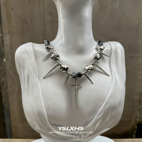 十字架龐克金屬項鍊y2k鉚釘高級感不規則choker亞文化配飾男女款