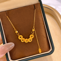 古法沙金五帝錢幣項鍊頸鏈女款2026新款輕奢小衆高級感毛衣鏈配飾