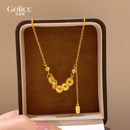 古法沙金五帝錢幣項鍊頸鏈女款2026新款輕奢小衆高級感毛衣鏈配飾