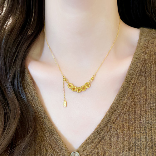 古法沙金五帝錢幣項鍊頸鏈女款2026新款輕奢小衆高級感毛衣鏈配飾