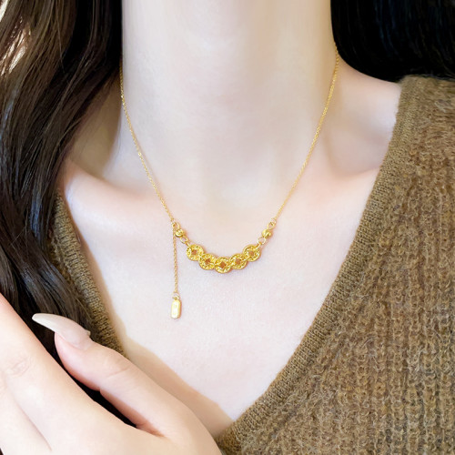 古法沙金五帝錢幣項鍊頸鏈女款2026新款輕奢小衆高級感毛衣鏈配飾