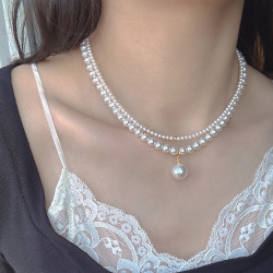 希婭《古堡少女》法式施家珍珠雙層曡戴項鍊高級感輕奢毛衣項鍊