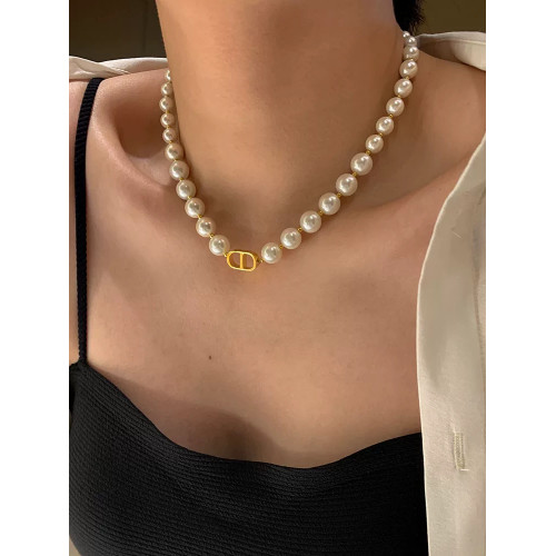 DICD/D家字母大珍珠項鍊女輕奢小衆設計復古氣質高級感鎖骨鍊頸鏈