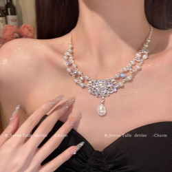 法式水滴珍珠項鍊女2025新款復古公主宮廷風鎖骨鍊晚禮服鑲鑽頸鏈