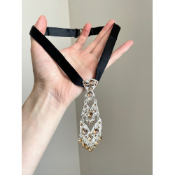 Vintage古著 Diamond-inlaid pearl tie項鍊