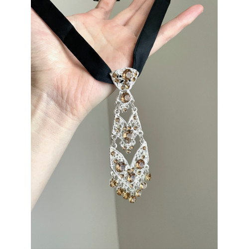 Vintage古著 Diamond-inlaid pearl tie項鍊