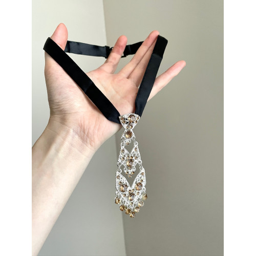 Vintage古著 Diamond-inlaid pearl tie項鍊