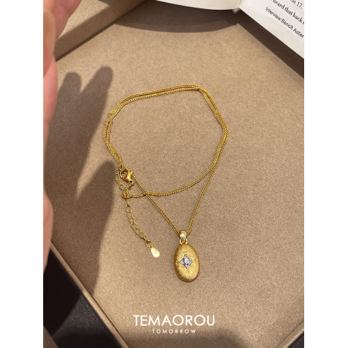 洗澡不掉色“八芒星咖啡豆”點鑽拉絲雙面吊墜項鍊女鎖骨鍊毛衣鏈 洗澡不掉色“八芒星咖啡豆”點鑽拉絲雙面吊墜項鍊女鎖骨鍊毛衣鏈