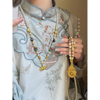 古法金色葫蘆仿珍珠吊墜項鍊女款新中式國風高級感長款毛衣鏈配飾