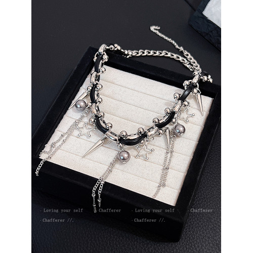 宋雨琦同款！龐克星星流蘇項鍊女款2026新款美式嘻哈皮質鎖骨鍊夏