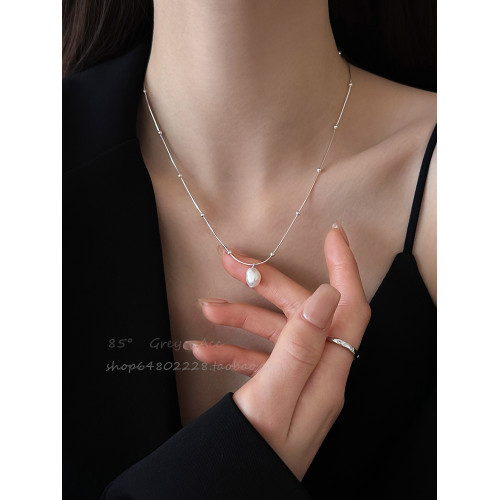 極簡巴洛克珍珠吊墜項鍊女輕奢氣質簡約高級感鎖骨鍊百搭頸鏈配飾