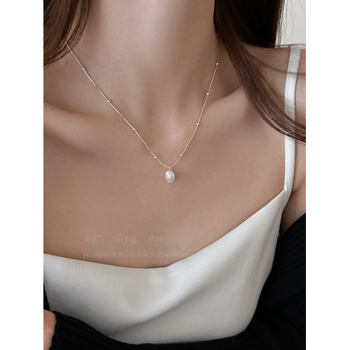 極簡巴洛克珍珠吊墜項鍊女輕奢氣質簡約高級感鎖骨鍊百搭頸鏈配飾