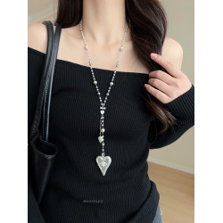 韓國風銀色愛心浮雕奶油蛋糕項鍊女百搭優雅時尚頸鏈長款毛衣鏈配