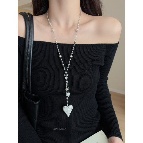 韓國風銀色愛心浮雕奶油蛋糕項鍊女百搭優雅時尚頸鏈長款毛衣鏈配 韓國風銀色愛心浮雕奶油蛋糕項鍊女百搭優雅時尚頸鏈長款毛衣鏈配