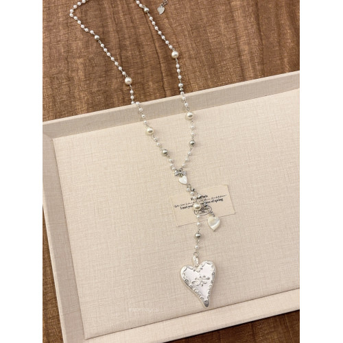 韓國風銀色愛心浮雕奶油蛋糕項鍊女百搭優雅時尚頸鏈長款毛衣鏈配 韓國風銀色愛心浮雕奶油蛋糕項鍊女百搭優雅時尚頸鏈長款毛衣鏈配