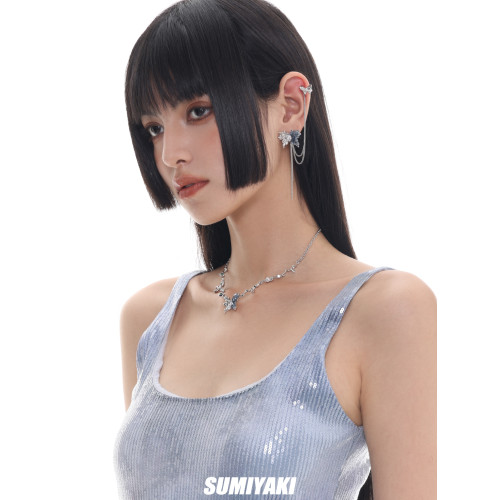【明星同款】SUMIYAKI 立體碎鑽漸變冰源蝴蝶 超美鎖骨鍊項鍊女