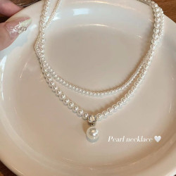 法式復古珍珠雙層項鍊小米珠配飾女高級感輕奢小衆鎖骨鍊choker