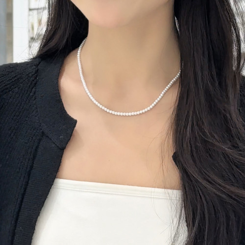 小如日常通勤易搭仿珍珠項鍊簡約高級感米珠時尚頸鏈