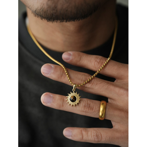 1sman金色太陽花貓眼石吊墜鈦鋼項鍊男款潮流痞帥毛衣鏈飾品禮物 1sman金色太陽花貓眼石吊墜鈦鋼項鍊男款潮流痞帥毛衣鏈飾品禮物