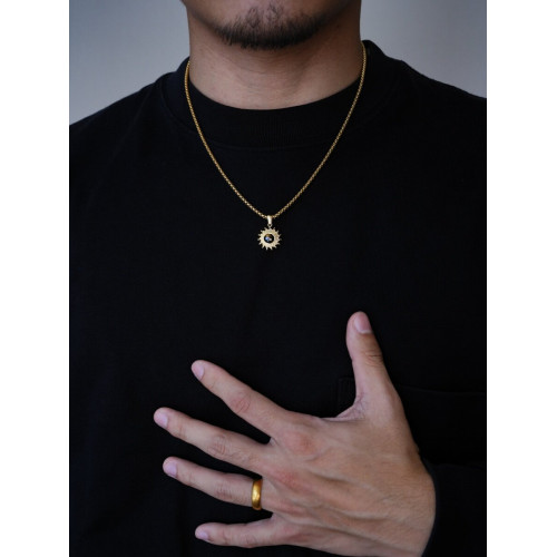 1sman金色太陽花貓眼石吊墜鈦鋼項鍊男款潮流痞帥毛衣鏈飾品禮物 1sman金色太陽花貓眼石吊墜鈦鋼項鍊男款潮流痞帥毛衣鏈飾品禮物