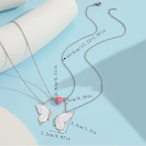 發光愛心蝴蝶吊墜相吸項鍊超仙學生兒童女閨蜜二人款一人一半磁吸