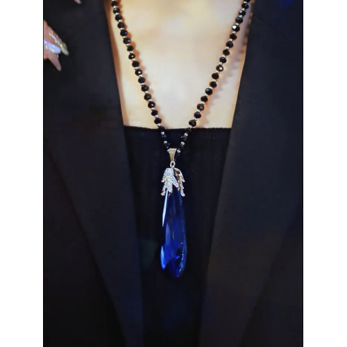 秋冬長款百搭藍色水晶毛衣鏈網紅時尚民族風吊墜氣質優雅大氣項鍊 秋冬長款百搭藍色水晶毛衣鏈網紅時尚民族風吊墜氣質優雅大氣項鍊