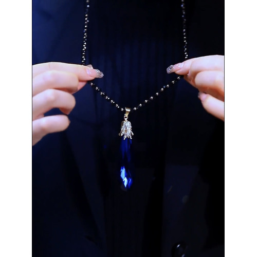 秋冬長款百搭藍色水晶毛衣鏈網紅時尚民族風吊墜氣質優雅大氣項鍊 秋冬長款百搭藍色水晶毛衣鏈網紅時尚民族風吊墜氣質優雅大氣項鍊