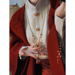 「情長久」新中式紅色瓔珞背雲國風串珠流蘇項鍊女漢服馬面裙配飾