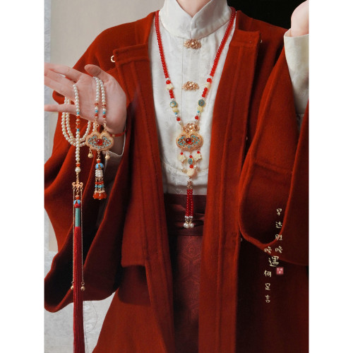 「情長久」新中式紅色瓔珞背雲國風串珠流蘇項鍊女漢服馬面裙配飾 「情長久」新中式紅色瓔珞背雲國風串珠流蘇項鍊女漢服馬面裙配飾