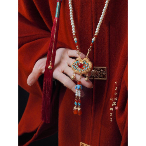 「情長久」新中式紅色瓔珞背雲國風串珠流蘇項鍊女漢服馬面裙配飾 「情長久」新中式紅色瓔珞背雲國風串珠流蘇項鍊女漢服馬面裙配飾