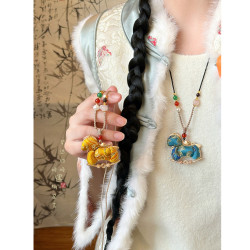 「頸上丹青」雙面宋錦小馬吊墜項鍊女款新中式國風毛衣鏈掛繩配飾