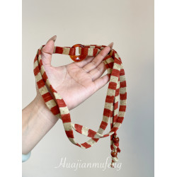 超獨特！復古紅色條紋絲巾項鍊長條窄版頸部配飾小衆設計感頸鏈女