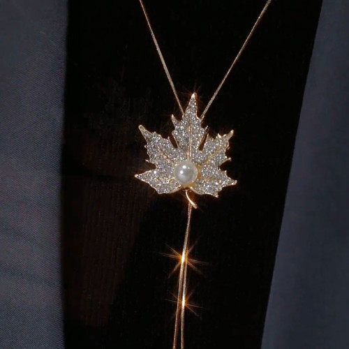 秋冬楓葉毛衣鏈女長款時尚日常百搭項鍊配飾個性衣服掛飾衛衣鏈女