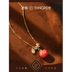 唐珮銅合金項鍊設計感多巴胺幻彩蘋果紅色平安果項鍊精緻時尚飾品