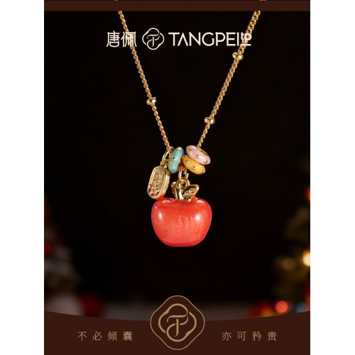 唐珮銅合金項鍊設計感多巴胺幻彩蘋果紅色平安果項鍊精緻時尚飾品 唐珮銅合金項鍊設計感多巴胺幻彩蘋果紅色平安果項鍊精緻時尚飾品