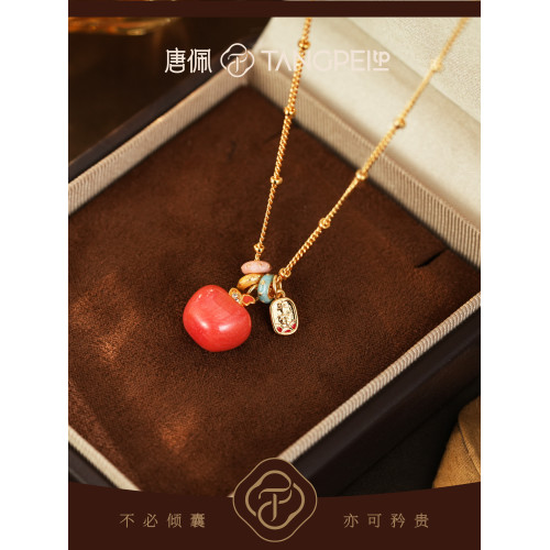 唐珮銅合金項鍊設計感多巴胺幻彩蘋果紅色平安果項鍊精緻時尚飾品 唐珮銅合金項鍊設計感多巴胺幻彩蘋果紅色平安果項鍊精緻時尚飾品