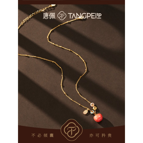唐珮銅合金項鍊設計感多巴胺幻彩蘋果紅色平安果項鍊精緻時尚飾品 唐珮銅合金項鍊設計感多巴胺幻彩蘋果紅色平安果項鍊精緻時尚飾品