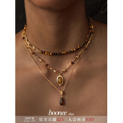 Booneealus鎏金系列虎眼石項鍊串珠高級感小衆毛衣鏈復古老錢吊墜