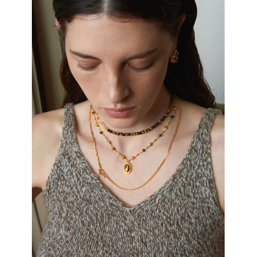 Booneealus鎏金系列虎眼石項鍊串珠高級感小衆毛衣鏈復古老錢吊墜